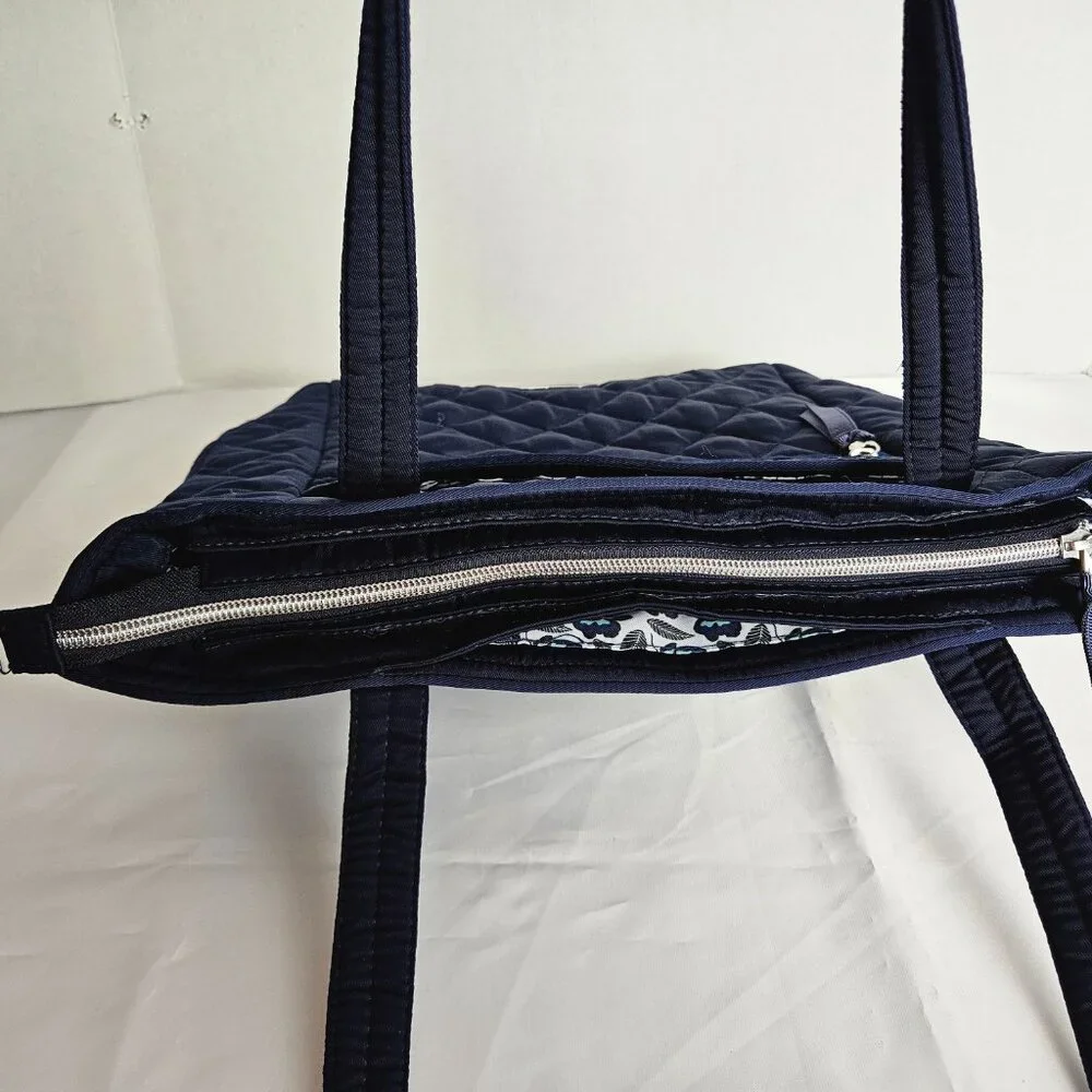 Vera Bradley Tote Bag Small w/ Zippers Performance Twill Classic Navy - Picture 9 of 14
